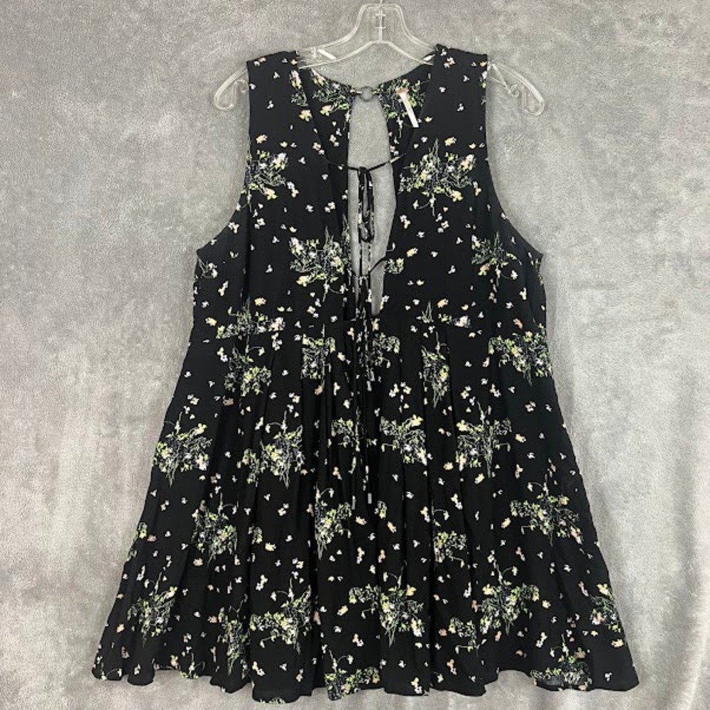 Free People Lovely Day Black Tie Tunic Mini Dress Womens S Beachy Boho Floral